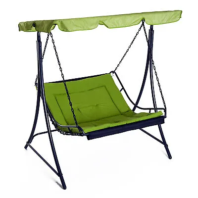 Outsunny 2 Seater Canopy Swing Chair Garden Hammock Bench Outdoor Lounger Green • £159.99
