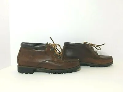 Vtg HHB Brown Leather Ankle Boots Watermocs Moc Toe Lace Up Women's Sz 7.5M  • $49.99