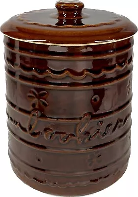 VTG 1950s MCM MARCREST Daisy Dot Brown Stoneware Lid Jar  9.5  Oven Safe • $16