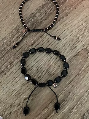 2x LOLA ROSE BEADED /SEMO PRECIOUS STONE BLACK BRACELETS QVC • £29