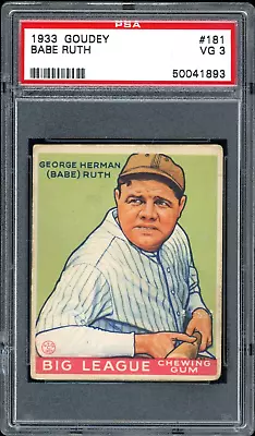 1933 Goudey Babe Ruth Card #181 Yankees - Certified PSA 3 (VG) - Rare Grade! • $14862.75