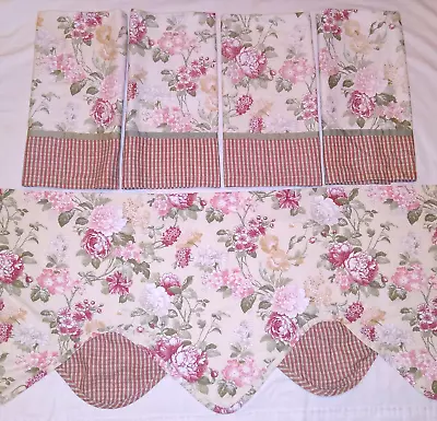 Vintage SET OF 5 WAVERLY Tiered Curtains Scalloped Valance Floral Plaid Cottage • $34.99