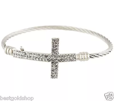 QVC Steel By Design Cross Bangle Bracelet With Pave Crystal Accents  • $29.47