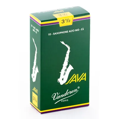 Vandoren SR2635 Alto Sax 3.5 Strength Java Saxophone Reeds Green Box Of 10 • $29.95