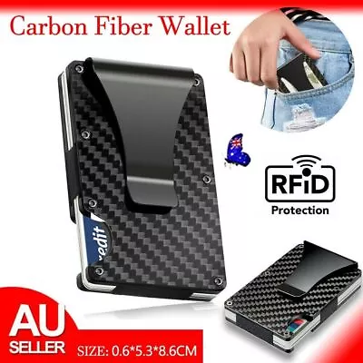 Men Slim Carbon Fiber Credit Card Holder RFID Blocking Metal Money Clip Wallet • $11.53