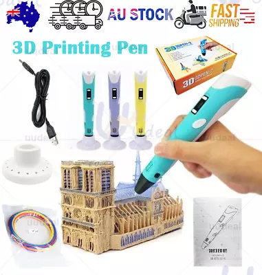 LCD Screen 3 Free Filaments Doodle Drawing Kid Gift 3D Printing Pen Set AU • $10.78