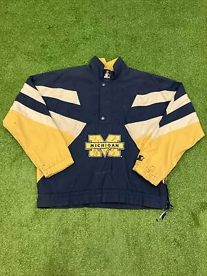 Vintage 90s Starter Michigan Wolverines Pullover Jacket Medium  KAZ  Thrashed • $70