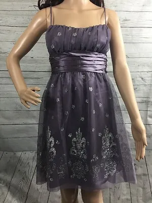 Masquerade Party Dress Size 4 Purple Silver Floral Sheer Mesh Formal Gown Small • $11.89