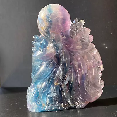 302g Natural Fluorite Quartz Carved Sea World Skull Crystal Reiki Healing Decor • $15.91