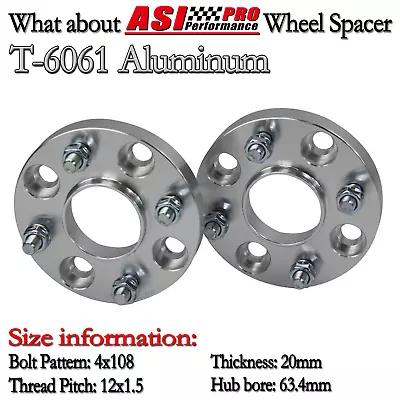 2× 20mm Hubcentric Wheel Spacers FITS Ford Focus Fiesta Escort 4x108 M12x1.5. • $56.05