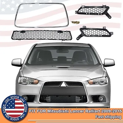 For 2009-15 Lancer Ralliart Front Bumper Upper Lower Grille Chrome Surround Set • $79.13