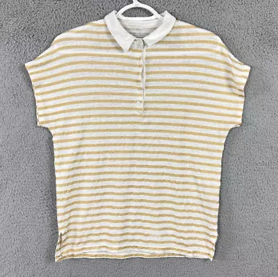 Majestic Filatures Deluxe Teeshirt Womens 1 Gold White Striped Collared Linen  • $18.88