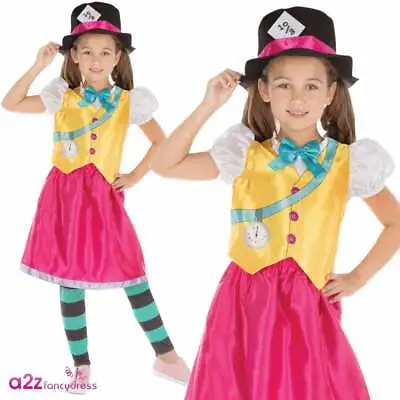 Kids Mad Hatter Girl Costume For Book Day Alice Tea Party Wonderland 4-10 Years • £7.95