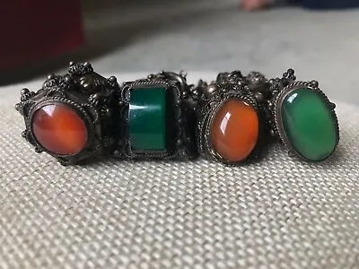 4 Charms Carnelian Etruscan Braclet 800 Silver Made In Italy Vintage Cabochons  • $250