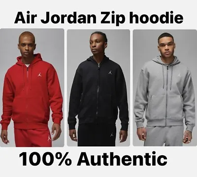 Air Jordan Brooklyn Essentials Fleece Full Zip Hoodie Grey Black Red Mens • $57.98