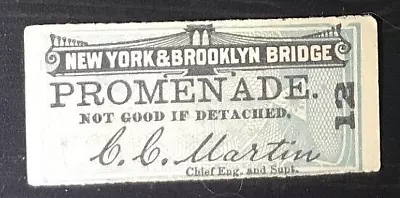 Vintage 1880's New York & Brooklyn Bridge Promenade Ticket (4) • $5