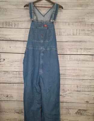Vintage Dickies Overalls Men 38x32 Blue Jean Denim Carpenter Bibs Pants Workwear • $39.16