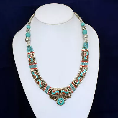 Necklaces For Women Asian Jewelry Native Inspired Green Turquoise Coral Jewelry • $58.70