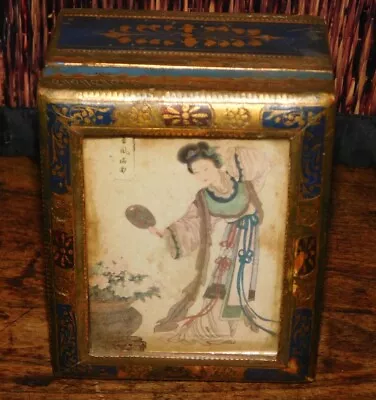 Vintage Chinese Wood Trinket Box With Painting On Lid • $50