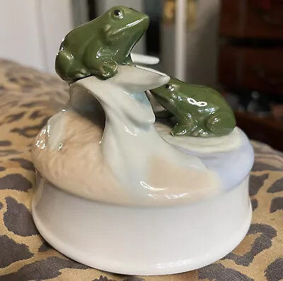 Otagiri Frogs On Lily Pad Music Box Plays Moon River Porcelain Japan Works Well • $27.50