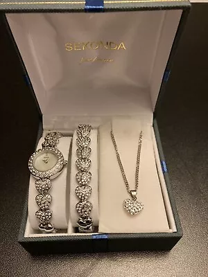 Sekonda Watch Bracelet And Necklace Heart Shaped Set. • £10