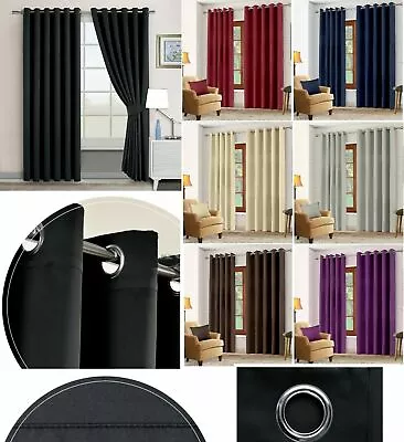 £18.99 • Buy Hotel Quality Thermal Blackout Curtains Eyelet Ready Made Ring Top Curtain Pair