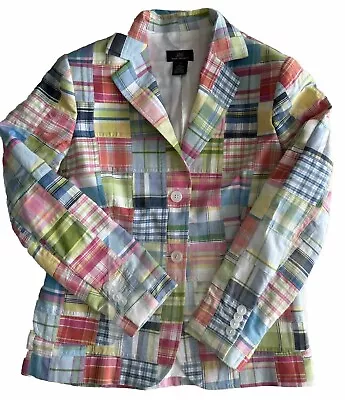 Brooks Brothers 346 Blazer Pastel Patchwork Plaid Madras Jacket Womens Size 2 • $41.99