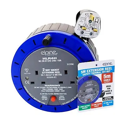 5m Extension Cable Reel 2 Way Socket For Indoor/Outdoor Use Electric Cable Reel • £8.98
