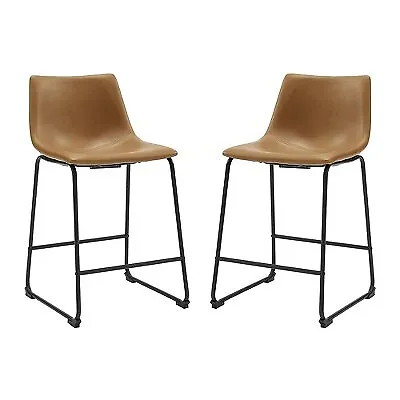 Set Of 2 Laslo Modern Upholstered Faux Leather Counter Height Barstools Whiskey • $102.99