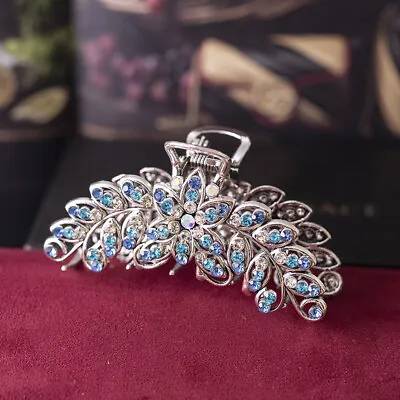 Antique Silver Tone Rhinestone Crystal Metal Hair Clip BarretteWedding Hair Claw • $8.54