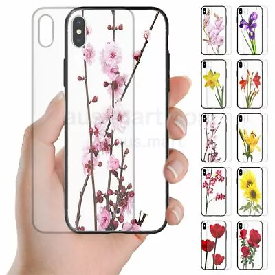 For Samsung Galaxy - Flower Print Tempered Glass Mobile Phone Back Case #2 • $9.77