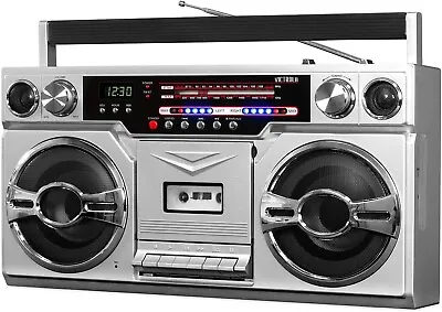 Victrola VBB-10-SLV Retro 80s Bluetooth Boombox FM Radio SD USB Cassette • $249.99