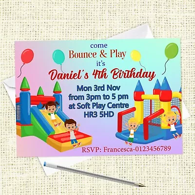 Soft Play Birthday Party Invitation + Envelopes Bouncy Castle Pack Of 8162032 • £5.20