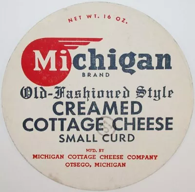 Vintage Milk Bottle Cap MICHIGAN BRAND Cottage Cheese Large Size Otsego Unused • $7.49