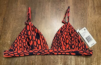 NEW Milly Cabana Capri Triangle Bikini Top Red & Navy Circle Print SMALL $100 • $49