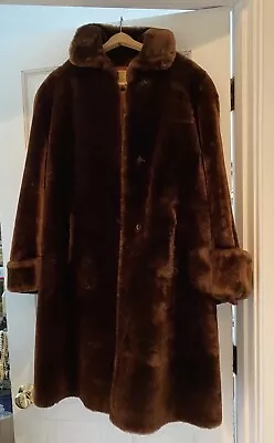 GENUINE MOUTON SHEARED LAMB FUR BROWN SHEEP COAT Sz 10 Super Soft Warm • $189