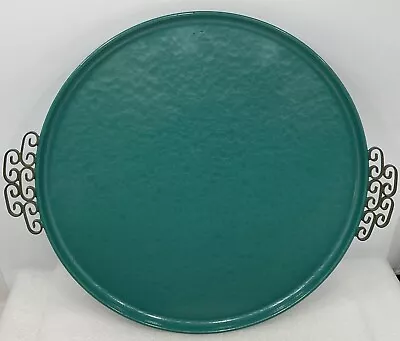 Vintage Mid-Century Moire Glaze Keyes 13” Turquoise Serving Tray Teal • $34.99