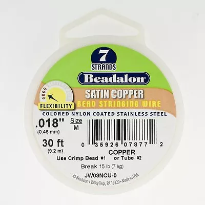 Beadalon Satin Copper 7 Strand .018  30' Foot Spool Bead Stringing Colored Wire • $7.50