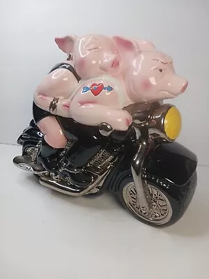 Hogs Biker Pigs Riding Motorcycle Cookie Jar By CLAY ART San Francisco Harley  • $43