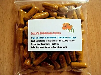 Organic Neem & Turmeric Capsules 60 Caps – 1000mg • £8.99