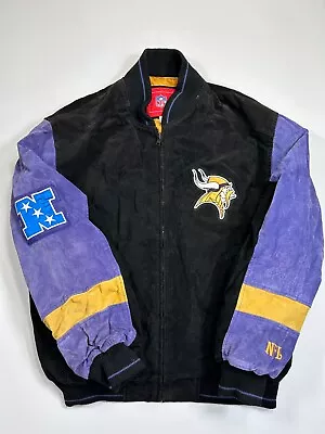 Minnesota Vikings Jacket Mens Large Black Purple Full Zip Leather Authentic NFL • $49.99