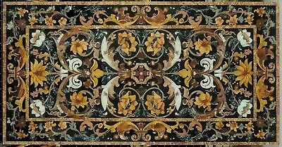 5'x3' Black Marble Table Top Dining Center Hall Mosaic Inlay Pietra Dura Antique • $3494