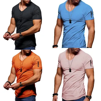 £11.83 • Buy New Fashion Men Plain Curved Hem Fit Gym Slim Fit Fitness Tee Top Muscle T Shirt