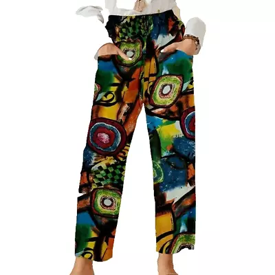 Bright Tribal Abstract Geo Print Elastic Waist Wide Leg Pants - New • $11.99