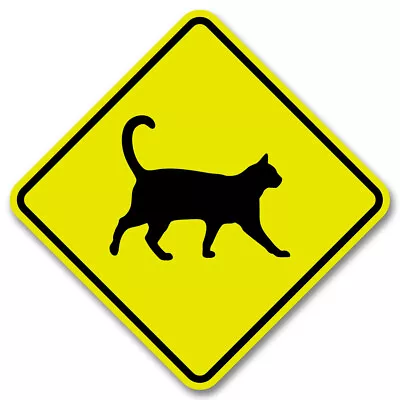 Cat / Kitty Crossing 16 Inch Diamond Yellow Aluminum Street Sign • $25.99