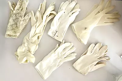 Lot Of Vintage Womens Gloves Lot Pair White Lace Long Dinner Craft Projects • $14.12