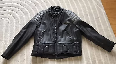 Sears Black Leather Motorcycle Jacket With Padded Shoulders Elbows Cafe Racer • $91.45