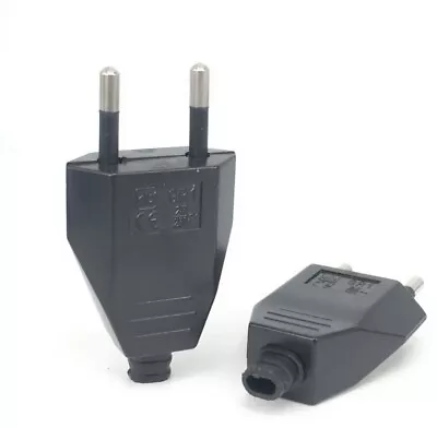 Euro EU Europe DIY  Adapter 2 Pin Male Plug Rewireable Type C Black Pp • £3.59