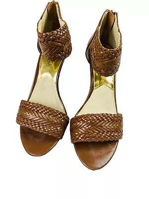 Michael Michael Kors Womens Brown Woven Leather Back-zip Ankle Sandals Size 7M • $22