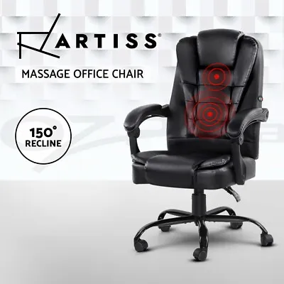 Artiss Massage Office Chair Gaming PU Leather Recliner Computer Chairs Black • $119.95